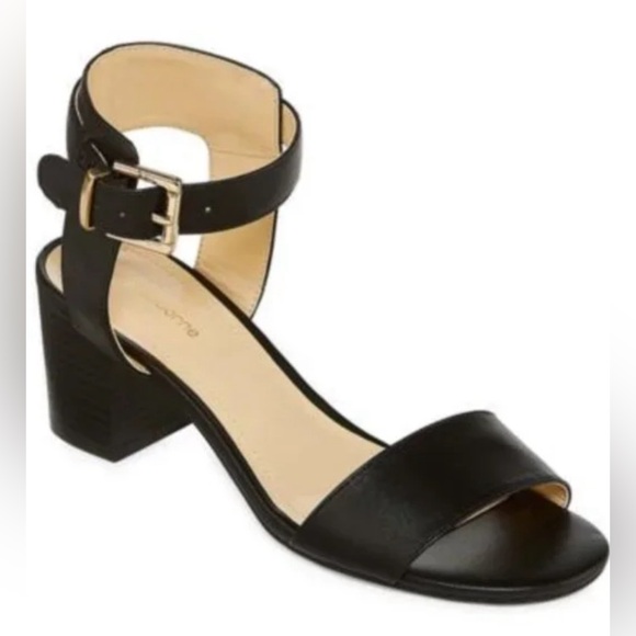 NEW!  Liz Claiborne Eclipse Black 2.5” Block Heel Sandals Wide Size 9.5W - Picture 1 of 8